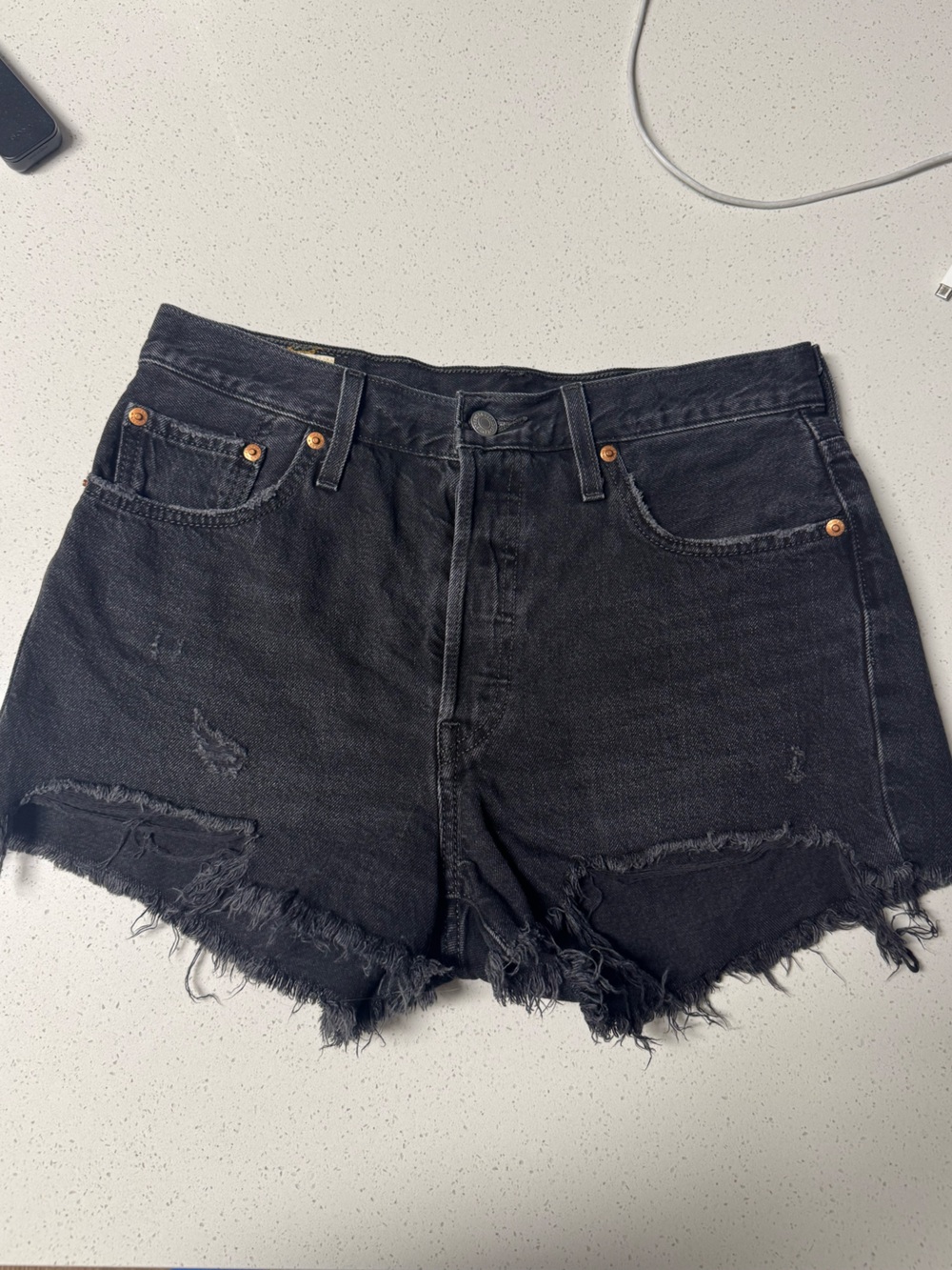 Levi's Black Distressed Denim Shorts